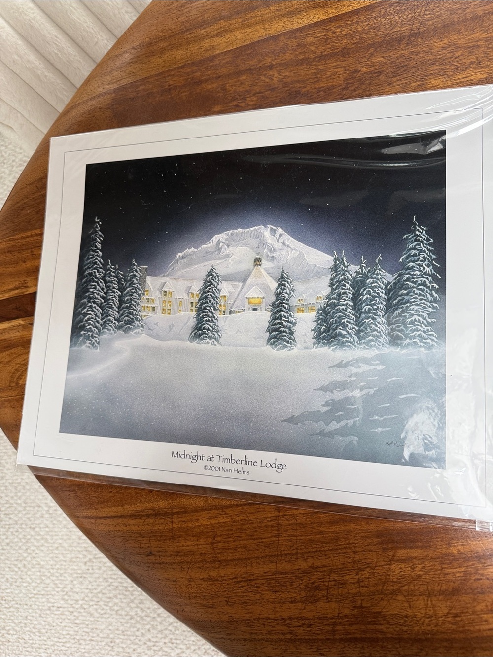 Midnight at Timberline Lodge Oregon Winter Art Print Snowy Mountain Lodge